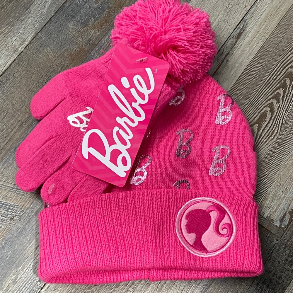 Barbie Pink Pom-Pom Hat and Gloves Set